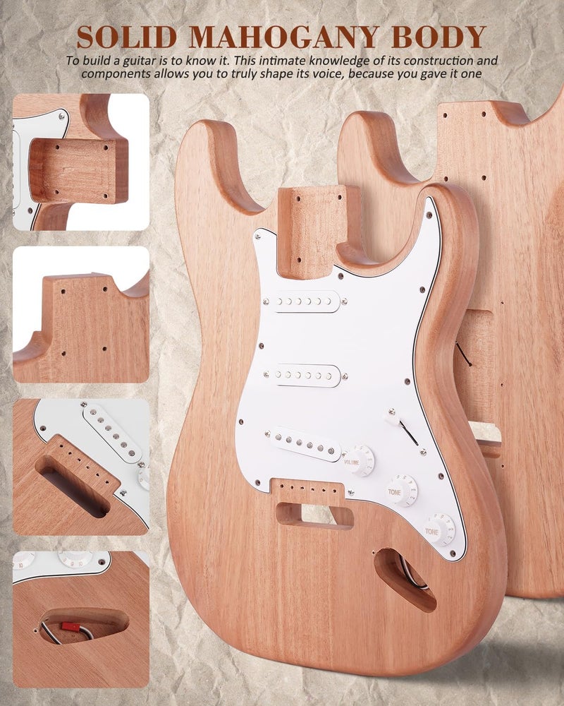 STRICH DIY Electric Guitar Kit, ST Style Mahogany Body & Maple Neck Guitar with SSS Pickups, Easy to Assemble Kit with All Parts Included – Build Your Own Electric Guitar - Image 4